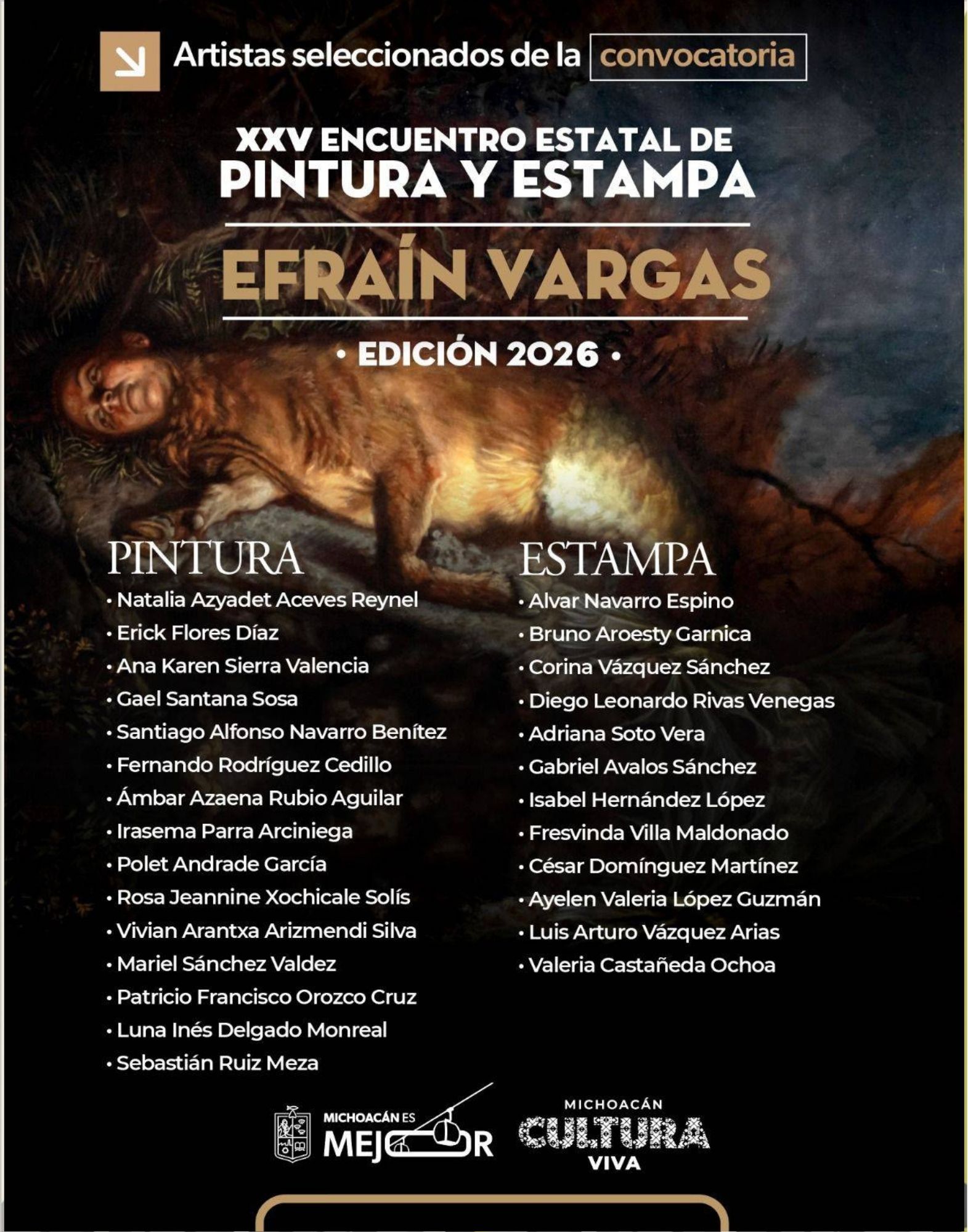 Conoce a las y los seleccionados del Encuentro Estatal de Pintura y Estampa “Efraín Vargas” 2026